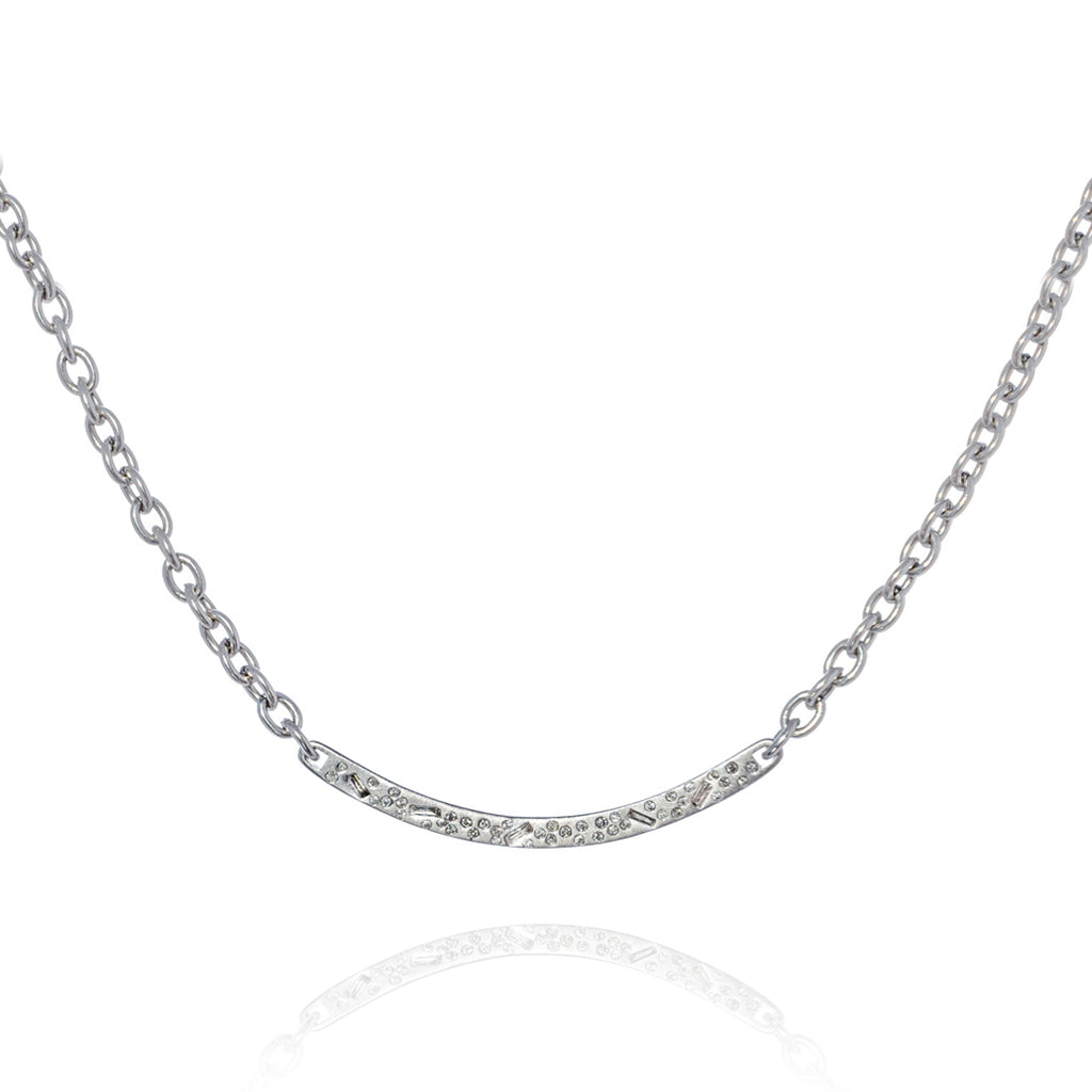 Liza Beth Round + Baguette White Diamond Curved Bar Necklace Liza Beth Jewelry