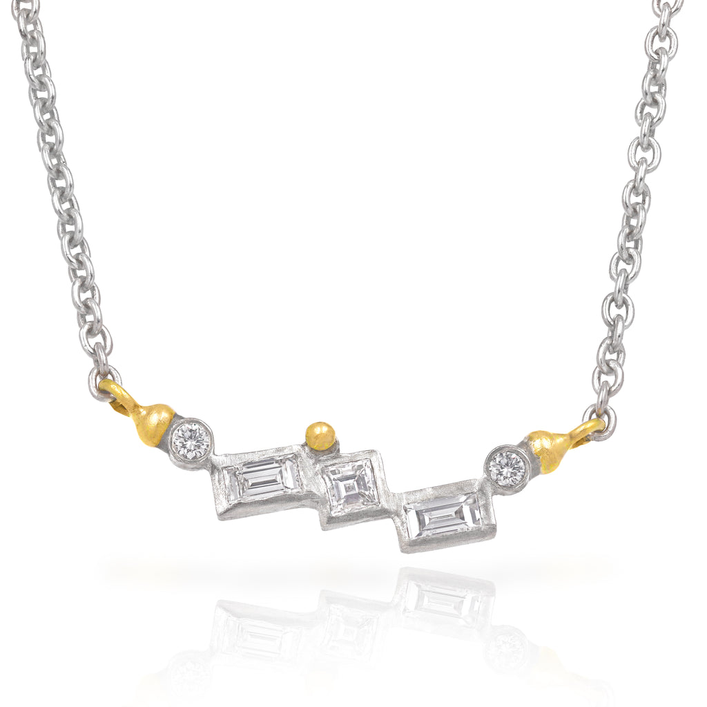 Lika Behar White Diamond Matte Silver 24k Gold Necklace Lika Behar