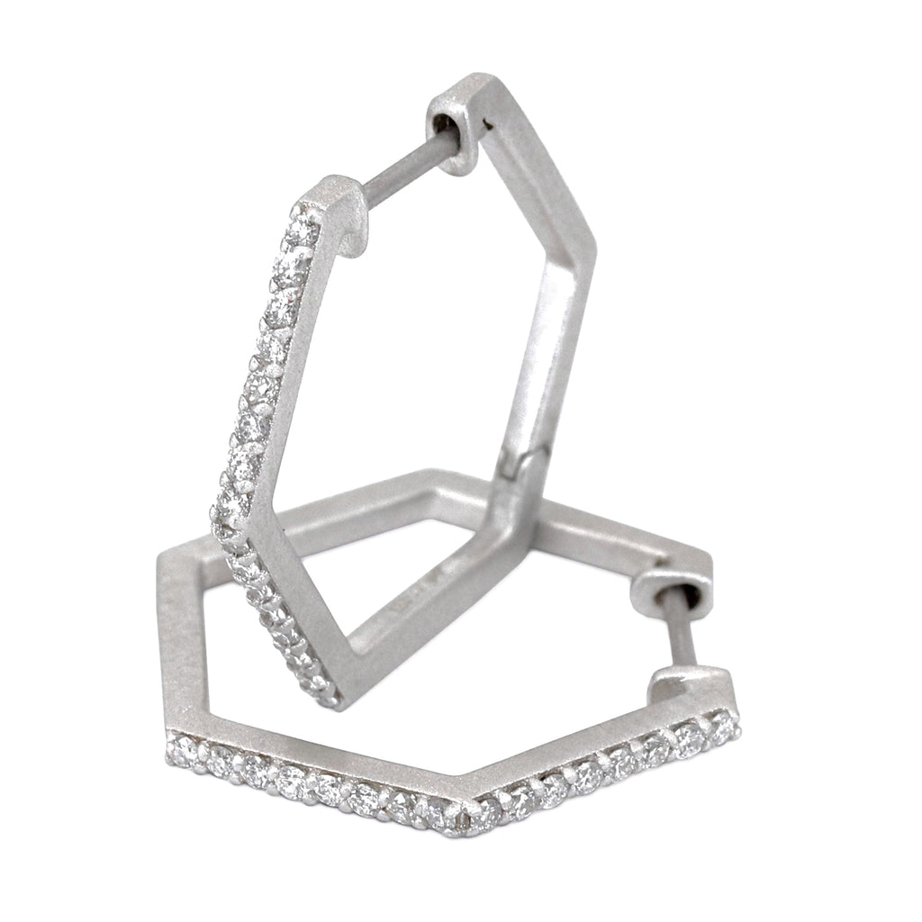 Liza Beth Diamond Hexagon Hinged Silver Hoop Earrings (Special Order) Liza Beth Jewelry