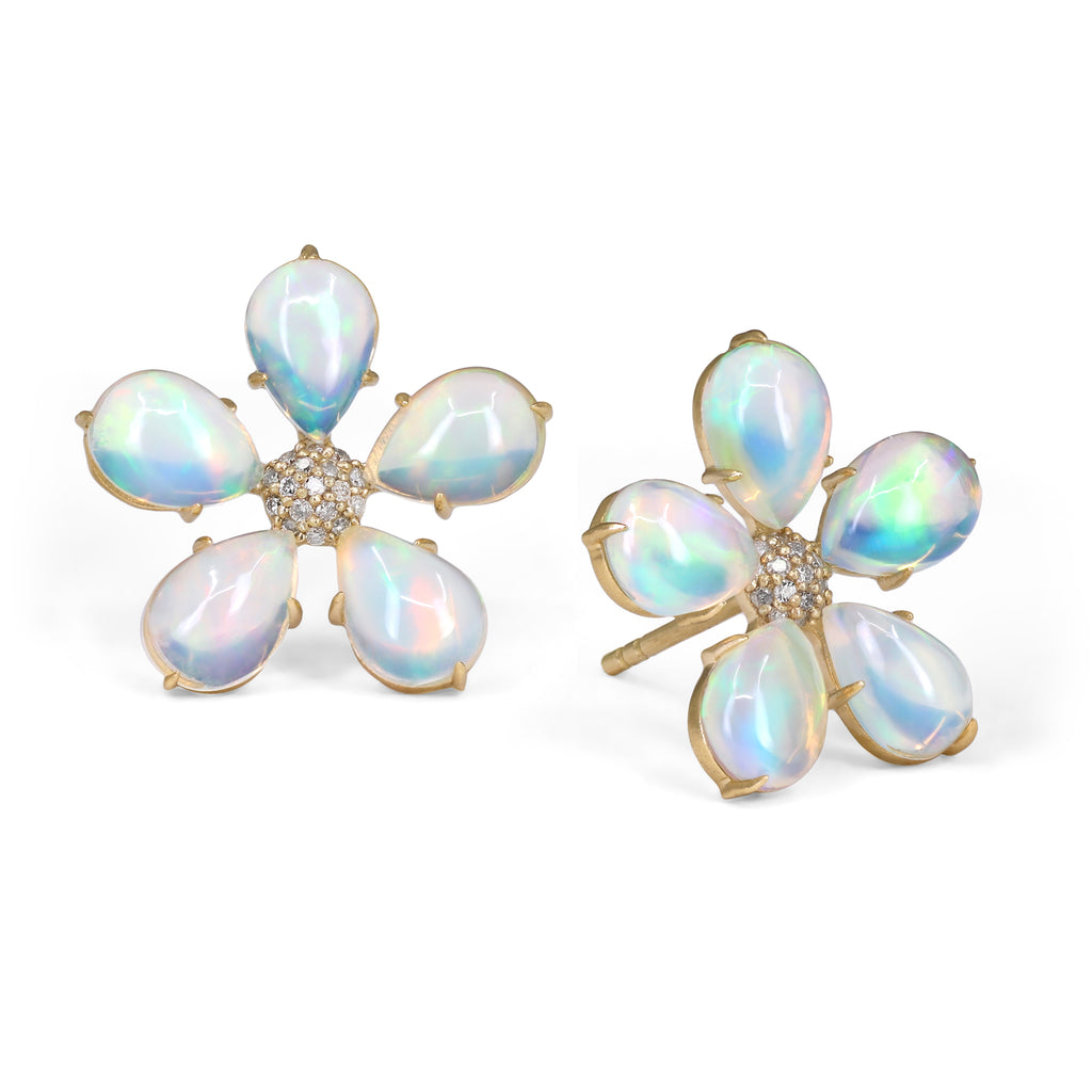 Liza Beth Ethiopian Opal Diamond Flower Stud Earrings Liza Beth Jewelry