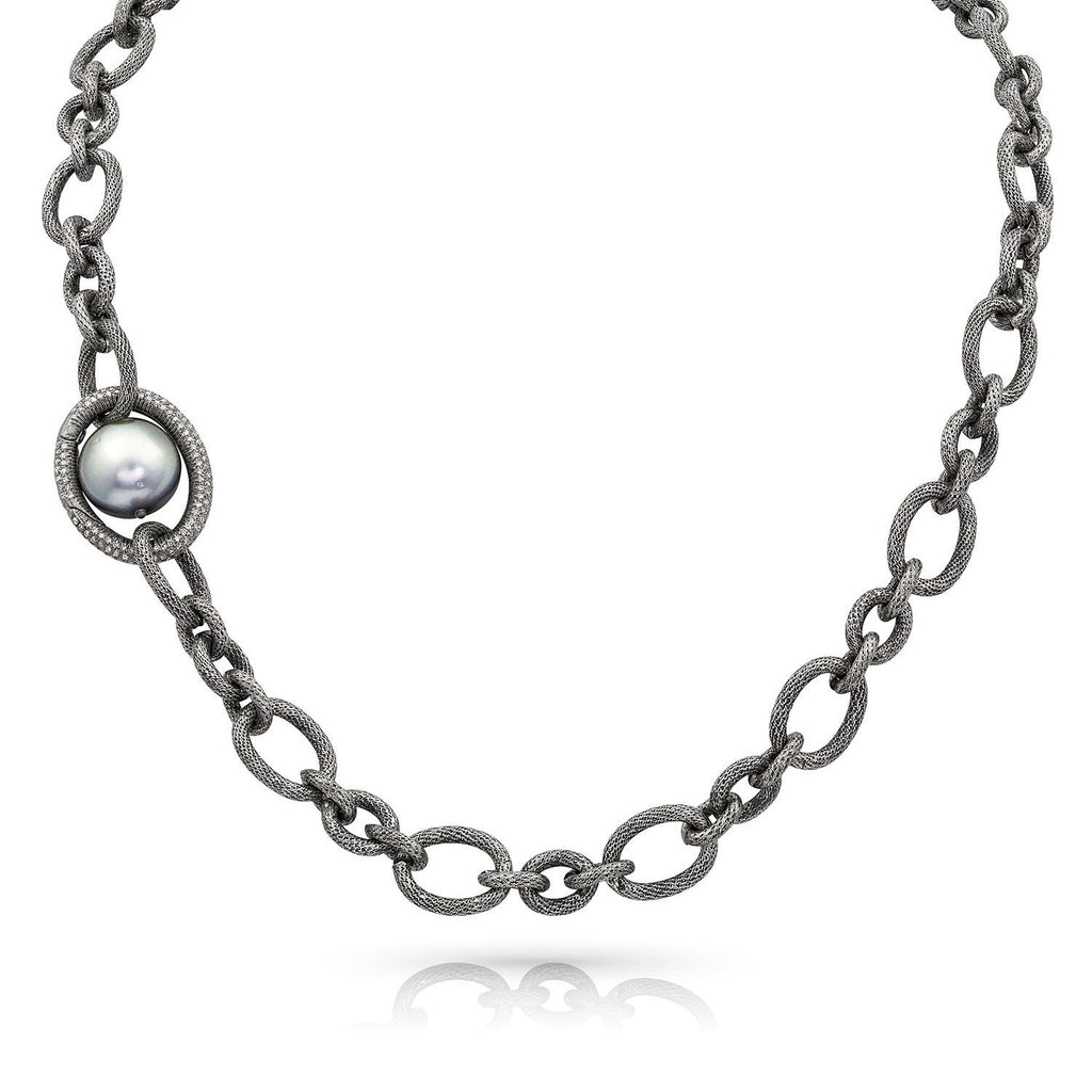 Liza Beth Tahitian Pearl Detachable Diamond Silver Link Necklace (Special Order) Liza Beth Jewelry