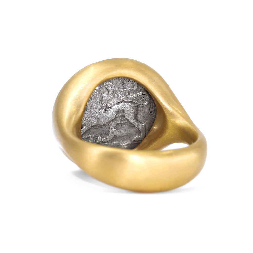 Lola Brooks Ancient Greek Dove Silver Coin Yellow Gold One of a Kind Ring Lola Brooks