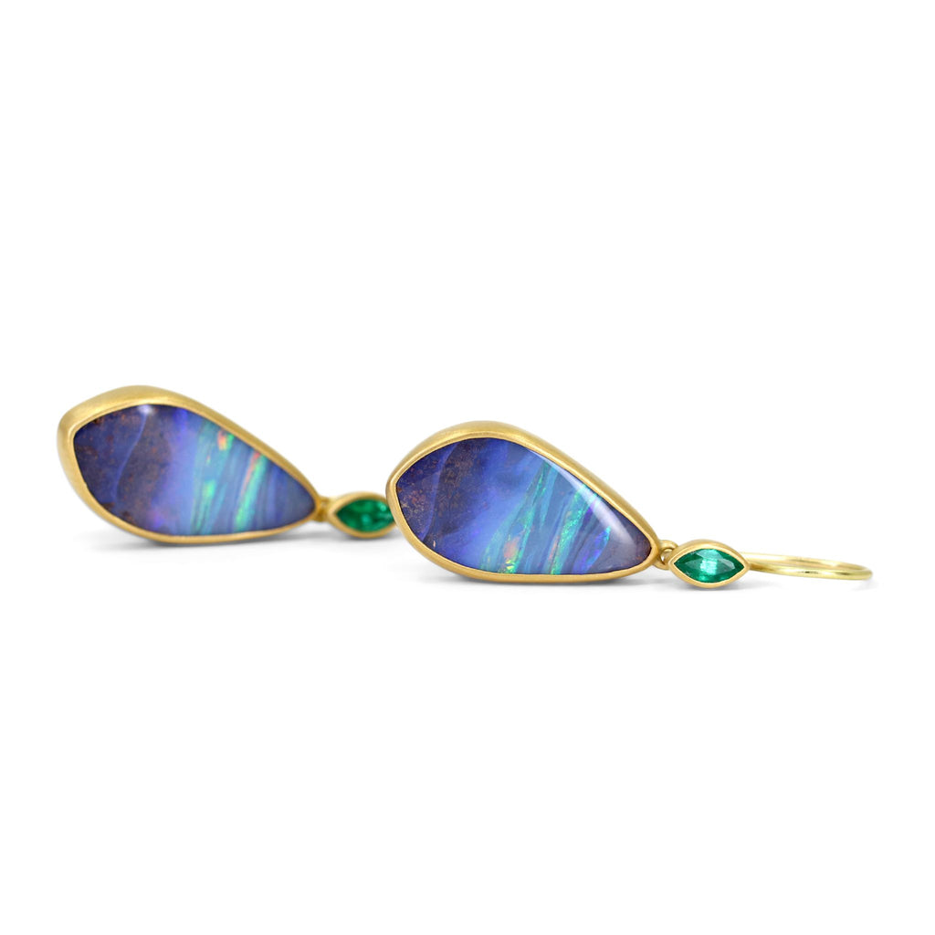 Lola Brooks Oceanic Boulder Opal Emerald Gold Drop Earrings Lola Brooks