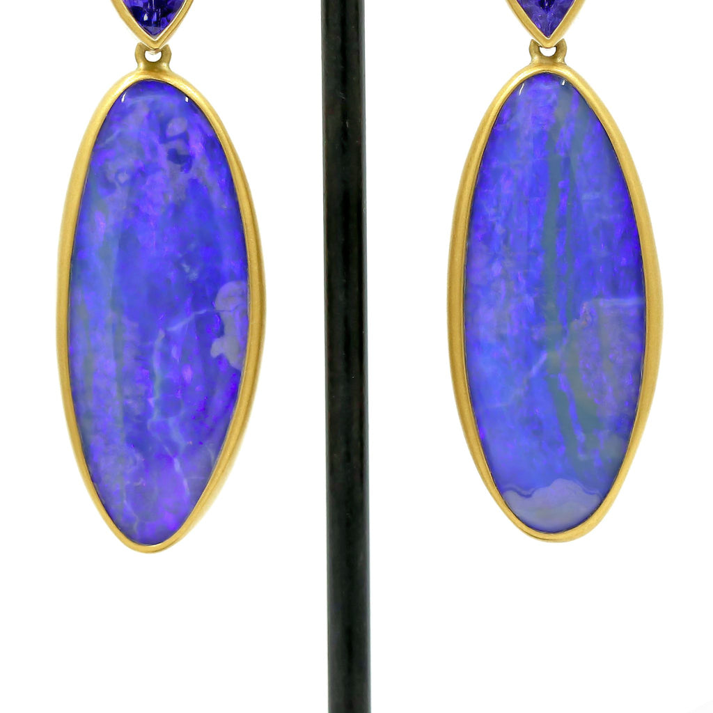 Lola Brooks Ultramarine Opal + Tanzanite Long Gold Dangle Drop Earrings Lola Brooks