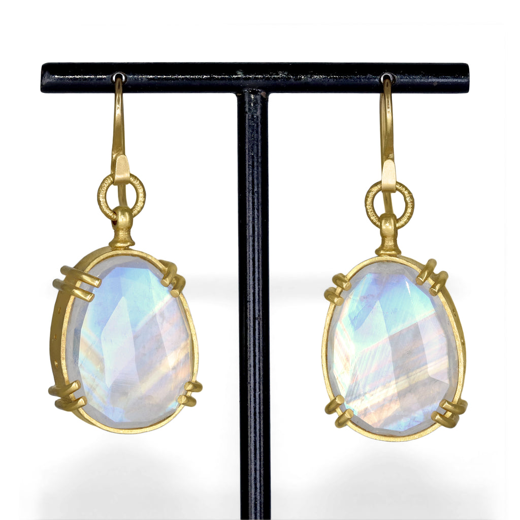 Lilly Fitzgerald Exceptional Rainbow Moonstone 22k Drop Earrings Lilly Fitzgerald