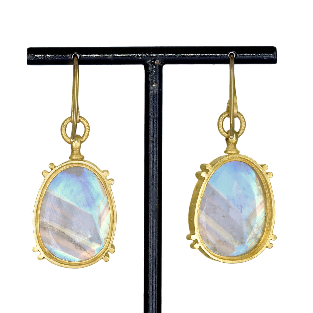 Lilly Fitzgerald Exceptional Rainbow Moonstone 22k Drop Earrings Lilly Fitzgerald