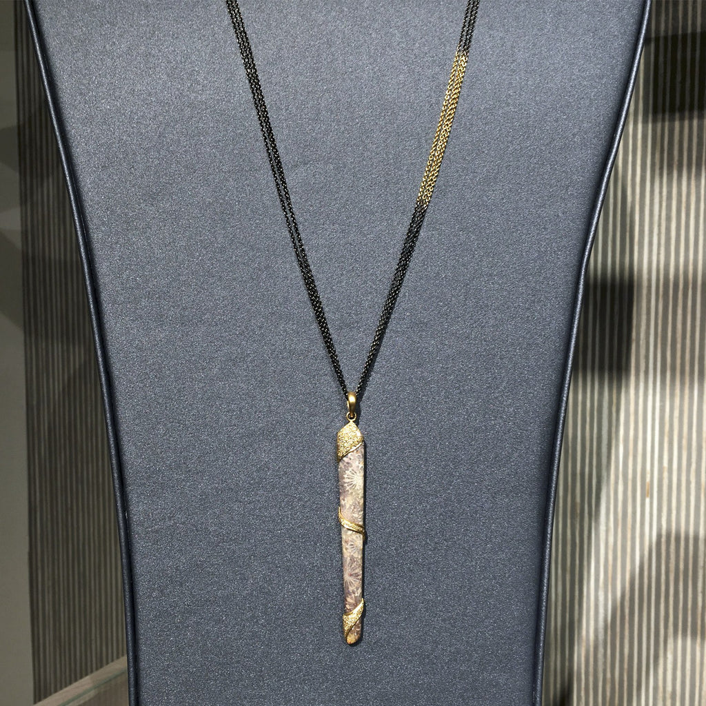 Lauren Harper Ancient Fossilized Long Coral Diamond Silver Gold Necklace Lauren Harper