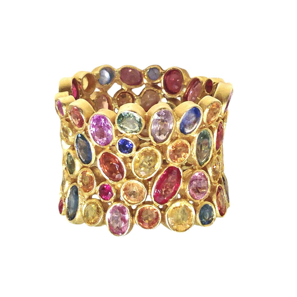 Lauren Harper Multicolored Rose-Cut Sapphire Matte Gold Celebration Ring (Special Order) Lauren Harper