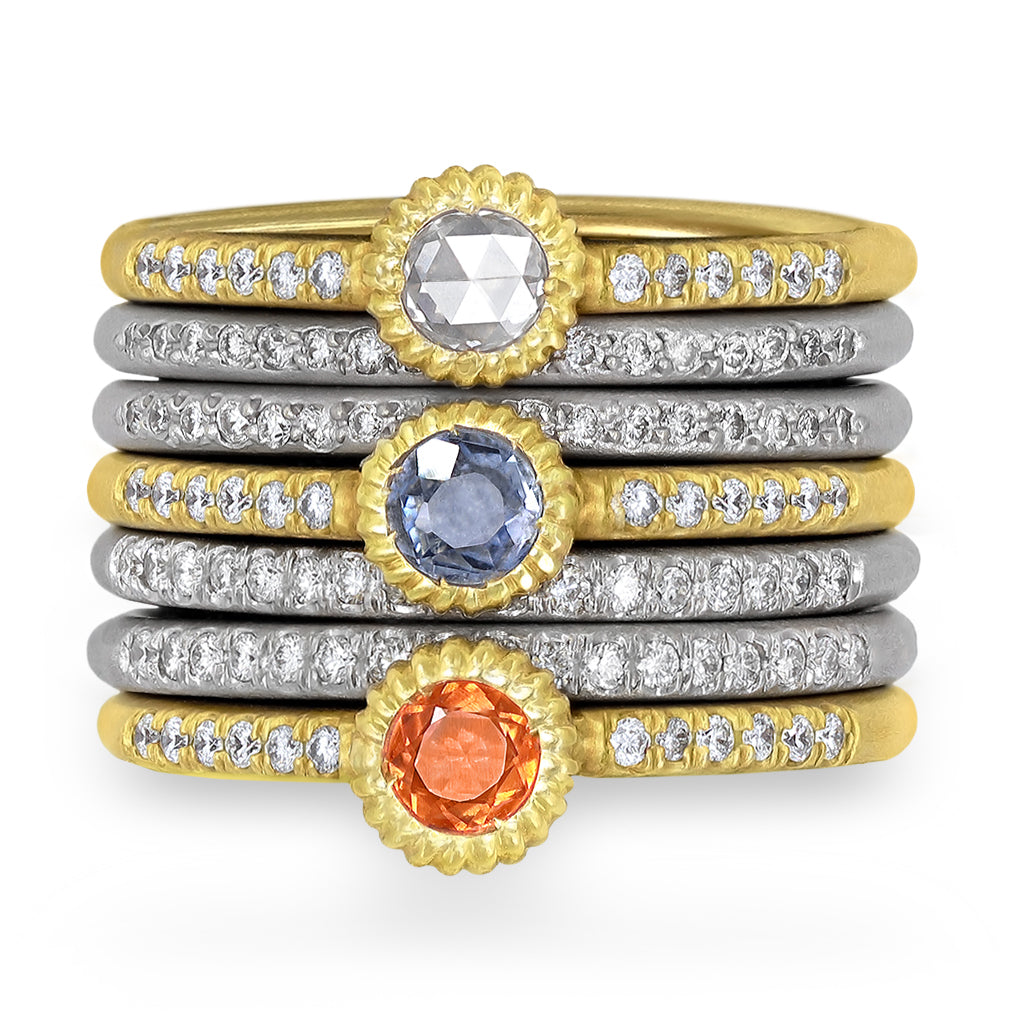 Lauren K. White Diamond Blue + Orange Sapphire Gold Stacking Ring Set Lauren K.