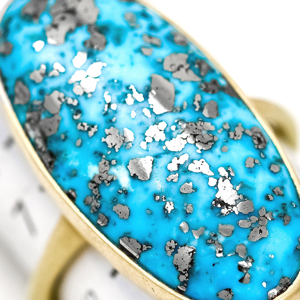 Lola Brooks Exceptional 16.81ct Metallic Pyrite in Turquoise One of a Kind Ring Lola Brooks