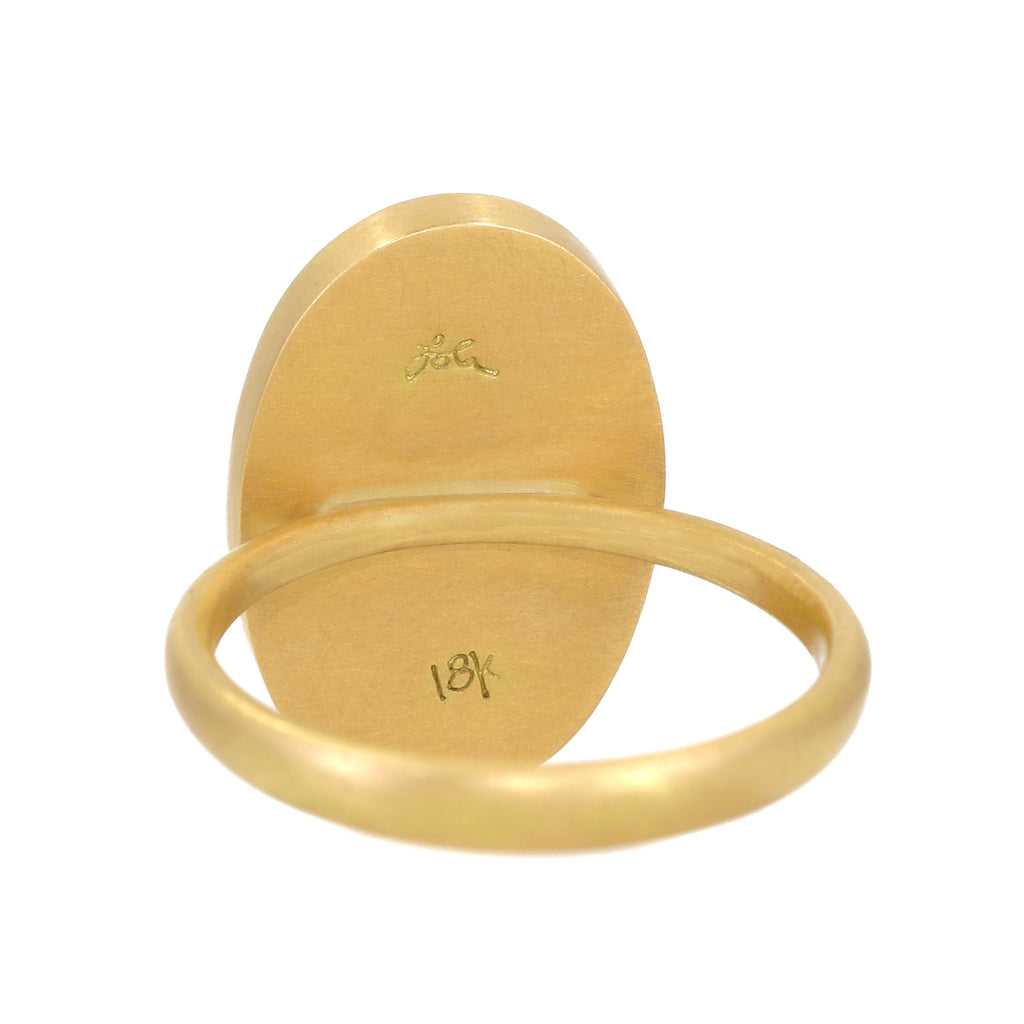 Lola Brooks 9.53 Carat Lavender Chalcedony Oval Cabochon Yellow Gold Ring