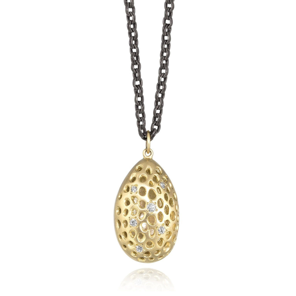 Lisa Ziff Diamond Gold Oxidized Silver Double Almond Drop Necklace (Special Order) Lisa Ziff