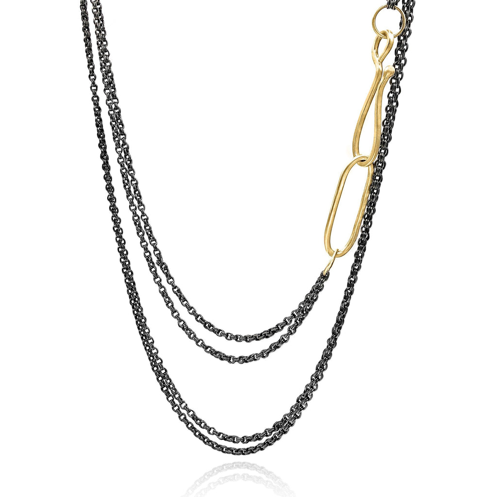 Lisa Ziff Gold Black Rhodium Silver Long Lasso Layer Chain Necklace Lisa Ziff
