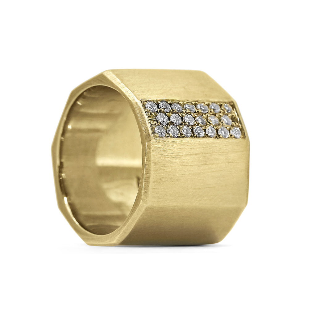 Lisa Ziff Satin Gold Diamond Handmade Facet Bolt Band Ring - Szor Collections