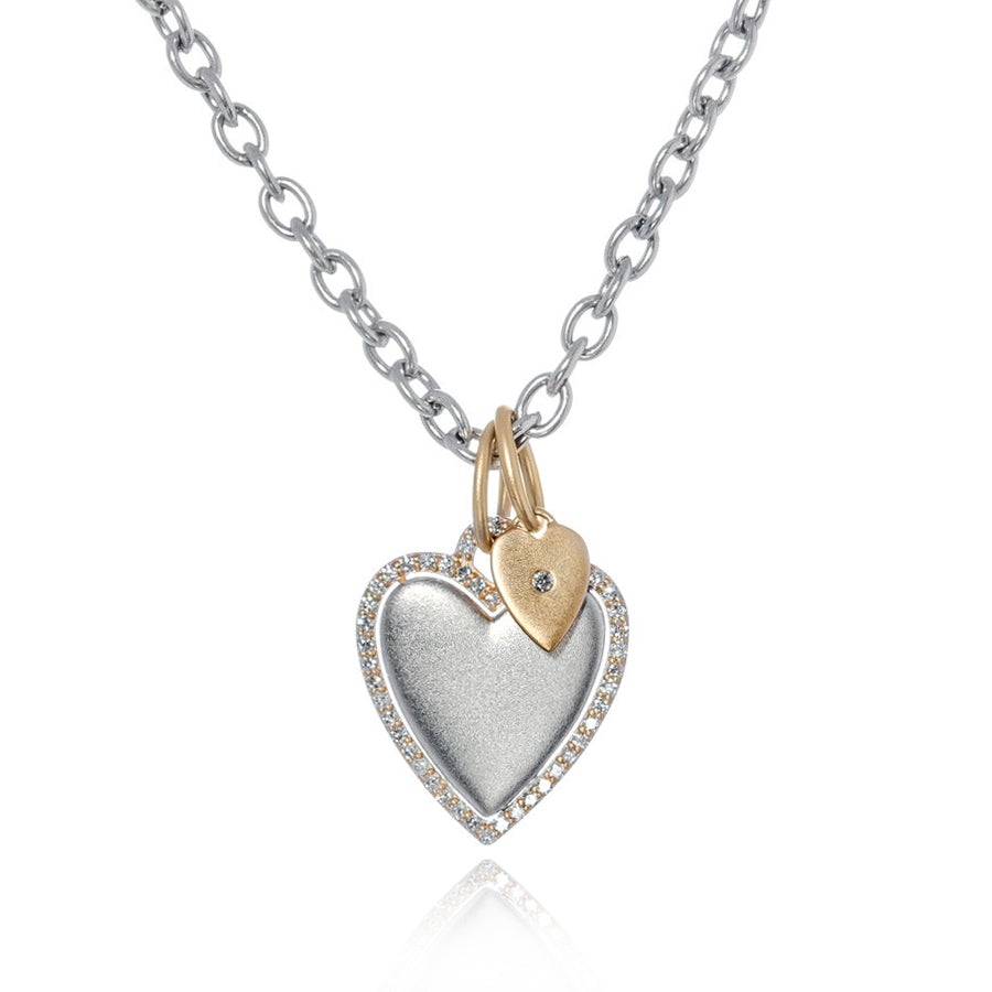Liza Beth Silver + Gold Heart Diamond Necklace Liza Beth Jewelry