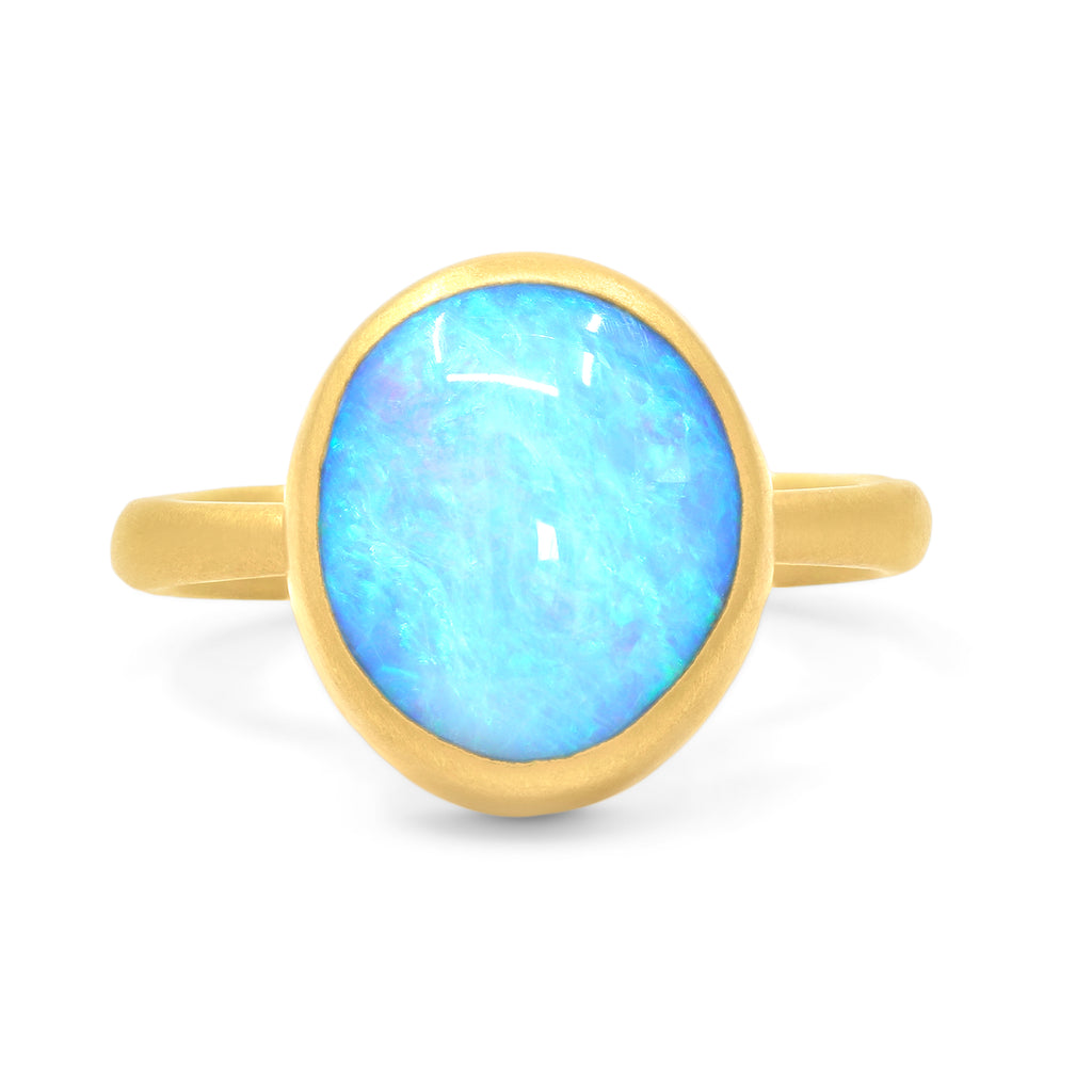 Lola Brooks Bright Violet Blue Boulder Opal One of a Kind 22k Gold Ring