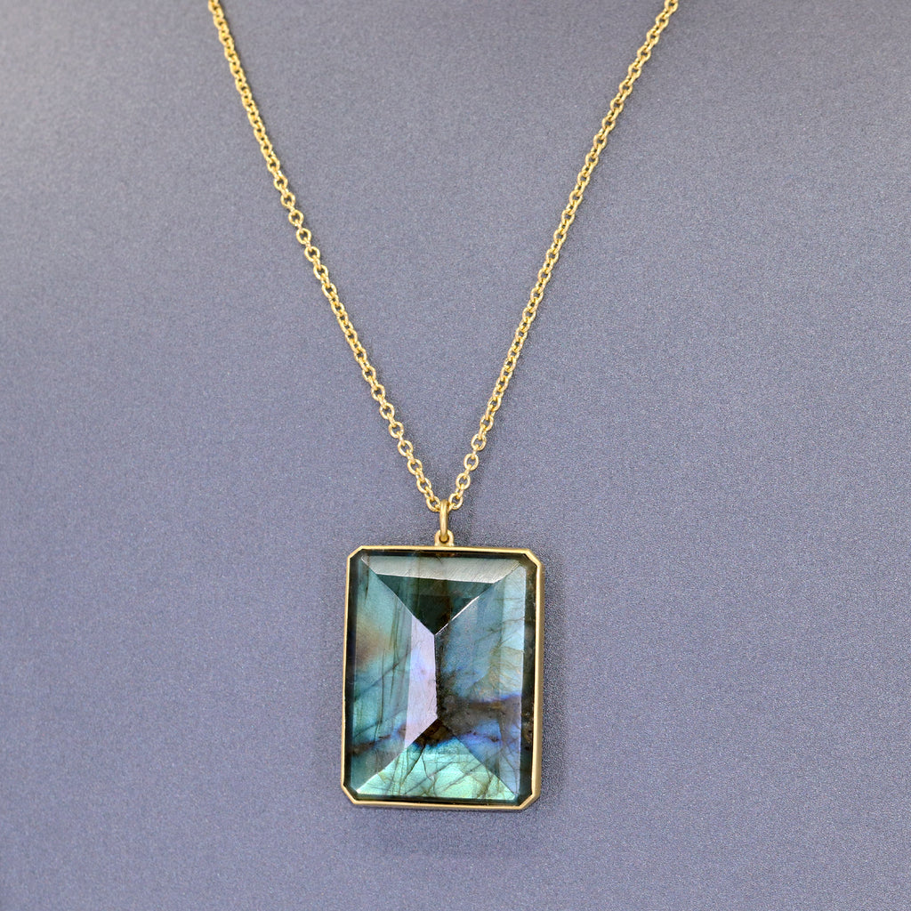 Lola Brooks Faceted Labradorite Octagon One of a Kind Pendant Necklace