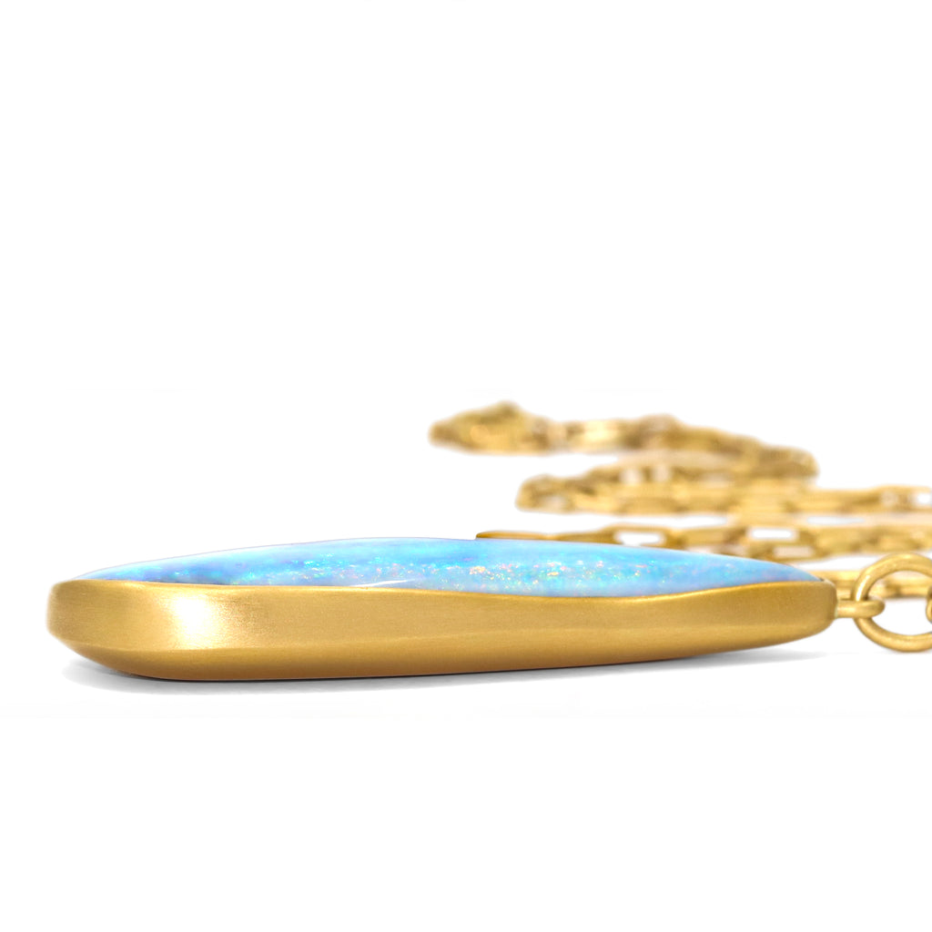 Lola Brooks 52.38ct Boulder Opal 22k Gold Handmade Chain Pendant Necklace