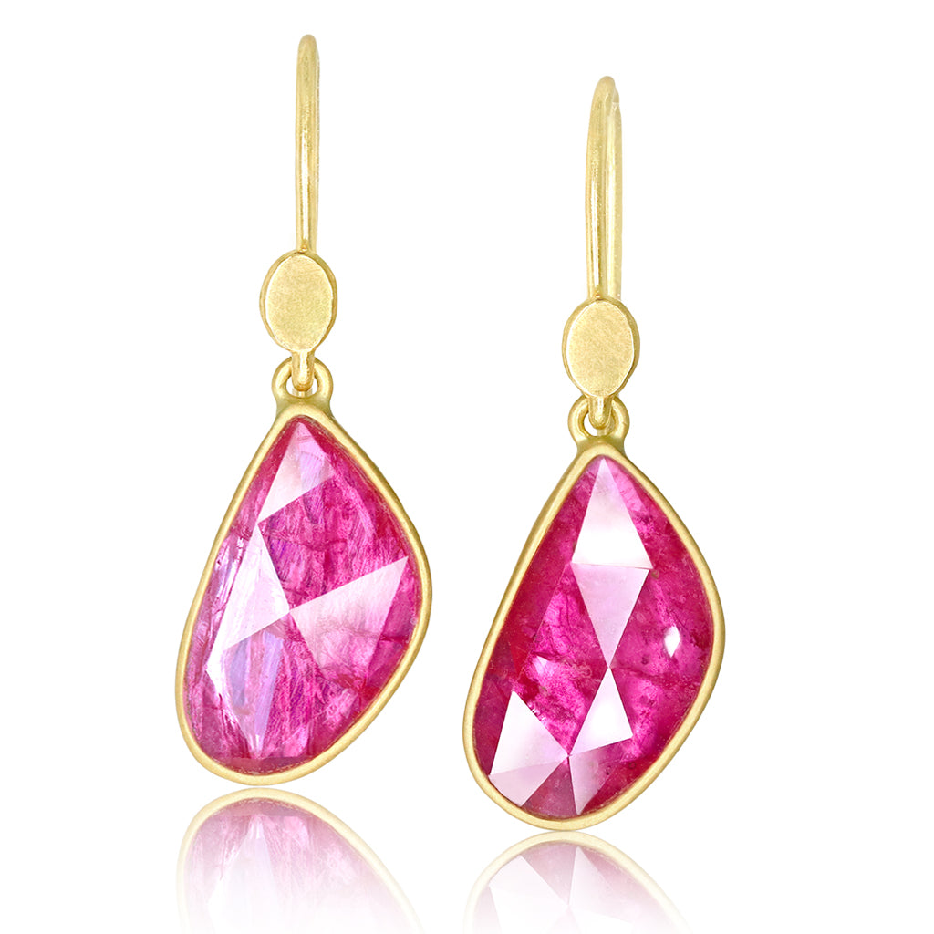 Lola Brooks Faceted Hot Pink Ruby Freeform Gold Drop Earrings Lola Brooks