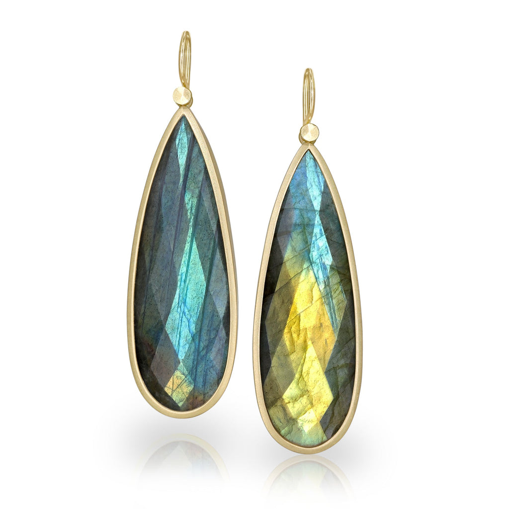 Lola Brooks One of a Kind Faceted Labradorite Long Gold Drop Earrings Lola Brooks