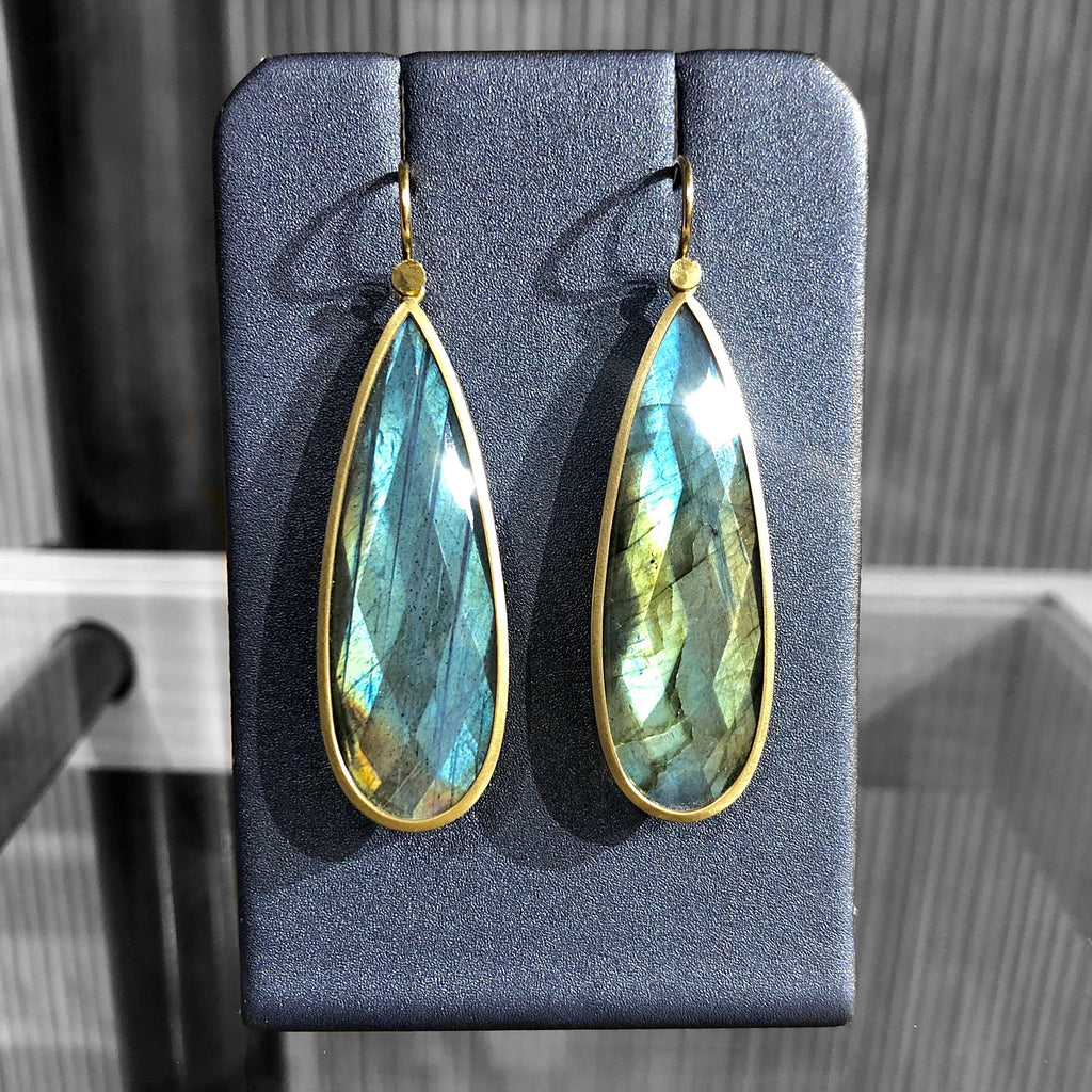 Lola Brooks One of a Kind Faceted Labradorite Long Gold Drop Earrings Lola Brooks