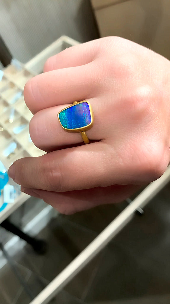 Lola Brooks Ombre Ultramarine Boulder Opal One of a Kind 22k Gold Ring