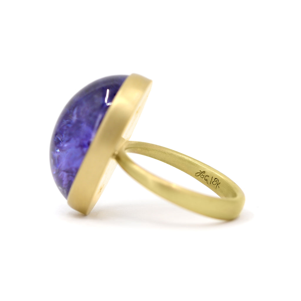 Lola Brooks Oval Purple Blue Tanzanite Cabochon Yellow Gold Dome Ring