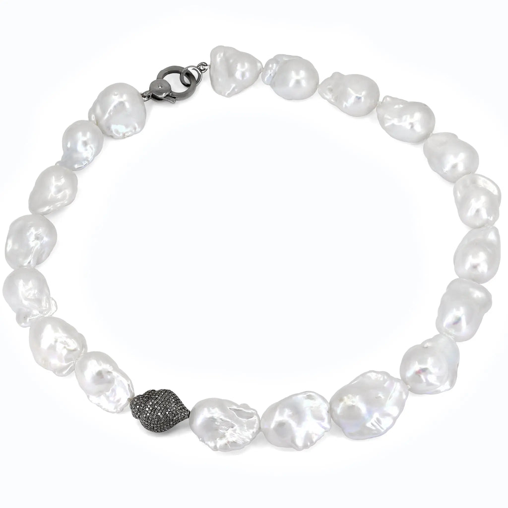 Lori Barros White Freshwater Pearl Diamond Clasp Necklace - Lori Barros - Szor Collections