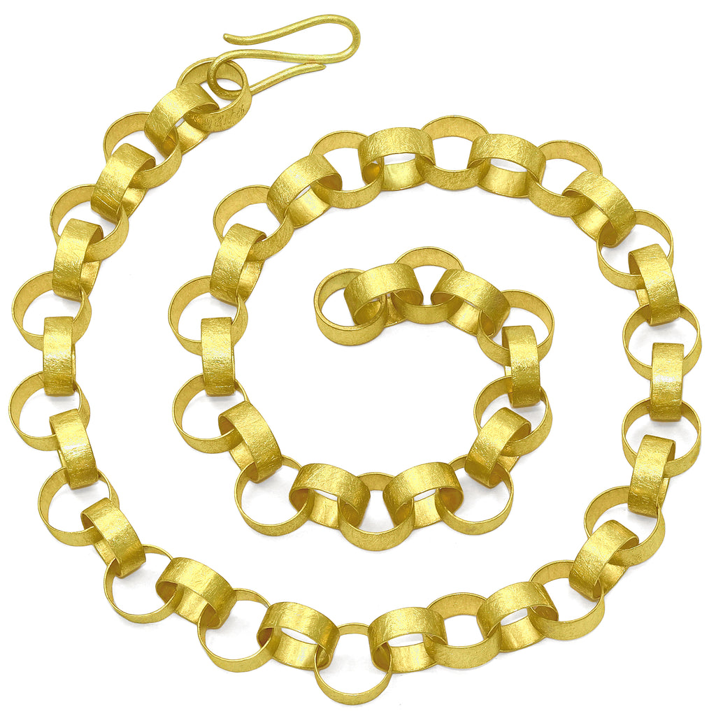 Petra Class Handmade 22k Gold Heavy Round Paper Chain Link Necklace Petra Class