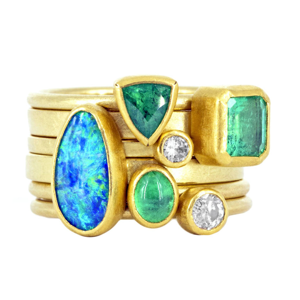 Petra Class Emerald Diamond Opal Stacking Rings (Special Order) Petra Class