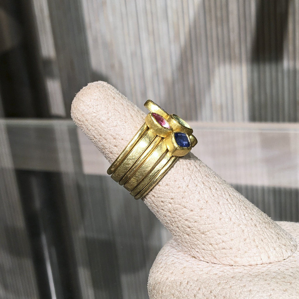 Petra Class Sapphire Aquamarine Yellow Diamond Stacking Rings (Special Order) Petra Class