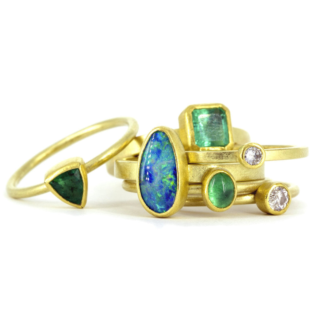 Petra Class Emerald Diamond Opal Stacking Rings (Special Order) Petra Class