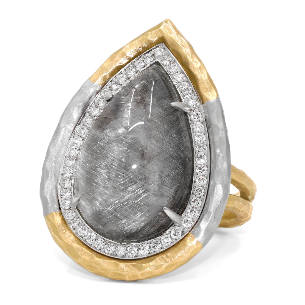 Pamela Froman Platinum Rutilated Quartz White Diamond Yellow + White Gold Ring