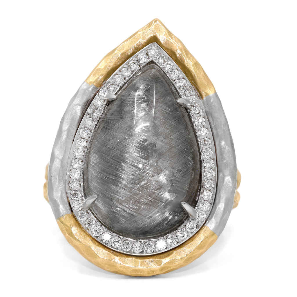 Pamela Froman Platinum Rutilated Quartz White Diamond Yellow + White Gold Ring