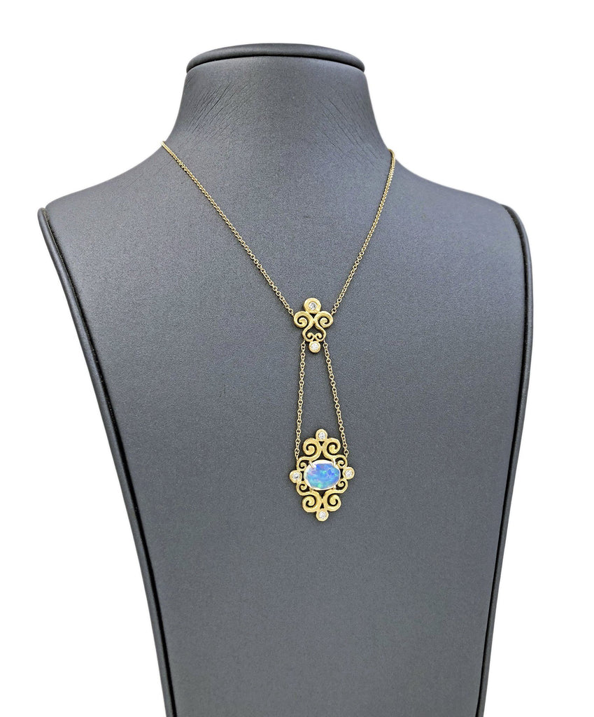 Pamela Froman Ethiopian Opal Diamond Gold Arabesque Drop Necklace Pamela Froman