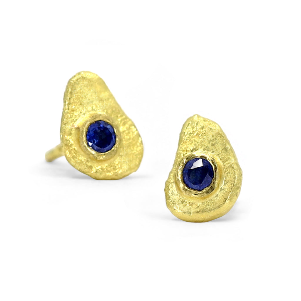 Petra Class Tiny Blue Sapphire Gold Lava Stud Earrings Petra Class
