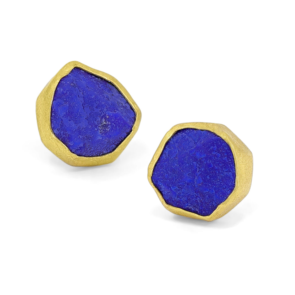 Petra Class Rough Lapis Lazuli 22k Gold Handmade Stud Earrings