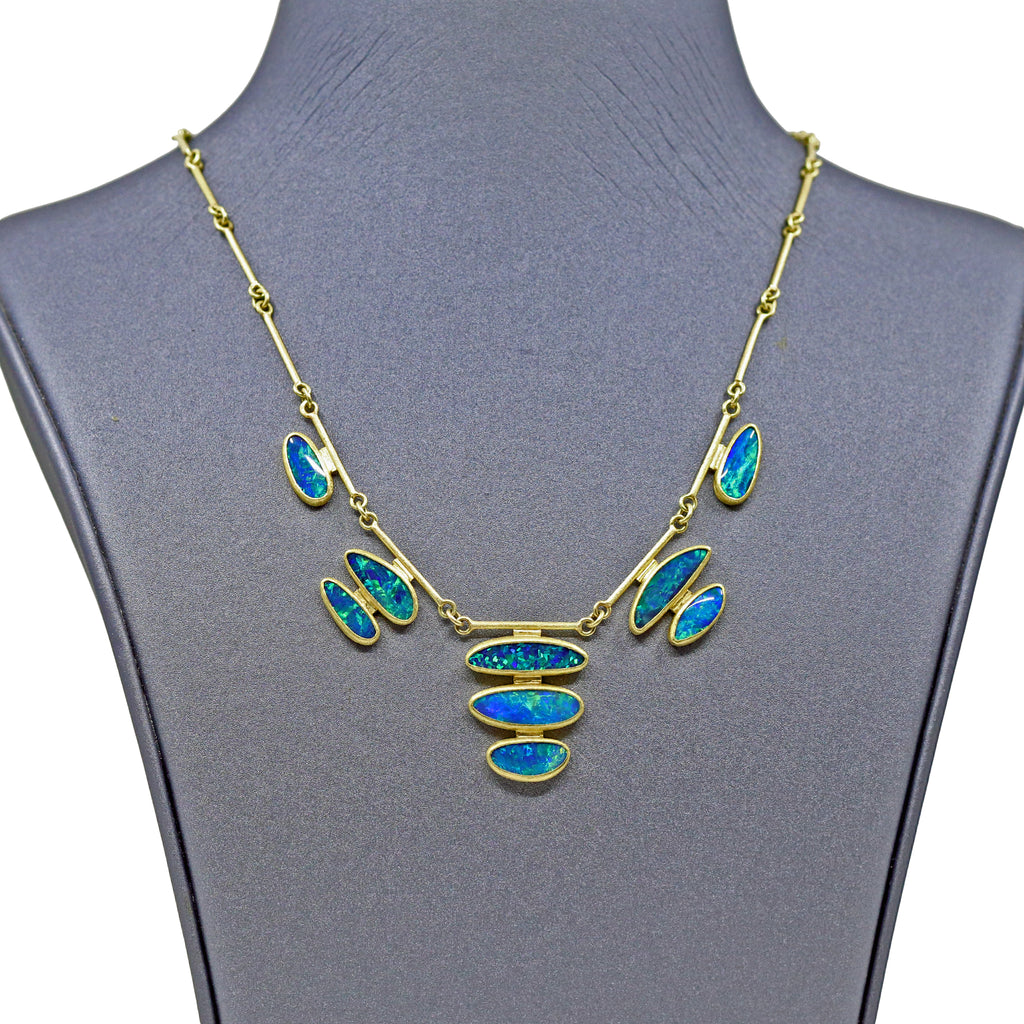 Petra Class Vivid Blue Australian Opal Doublet Gold Segments Necklace Petra Class