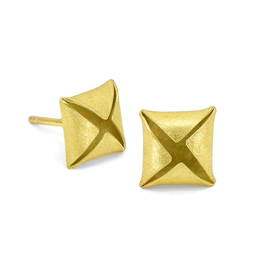 Petra Class Folded Square Yellow Gold Stud Earrings