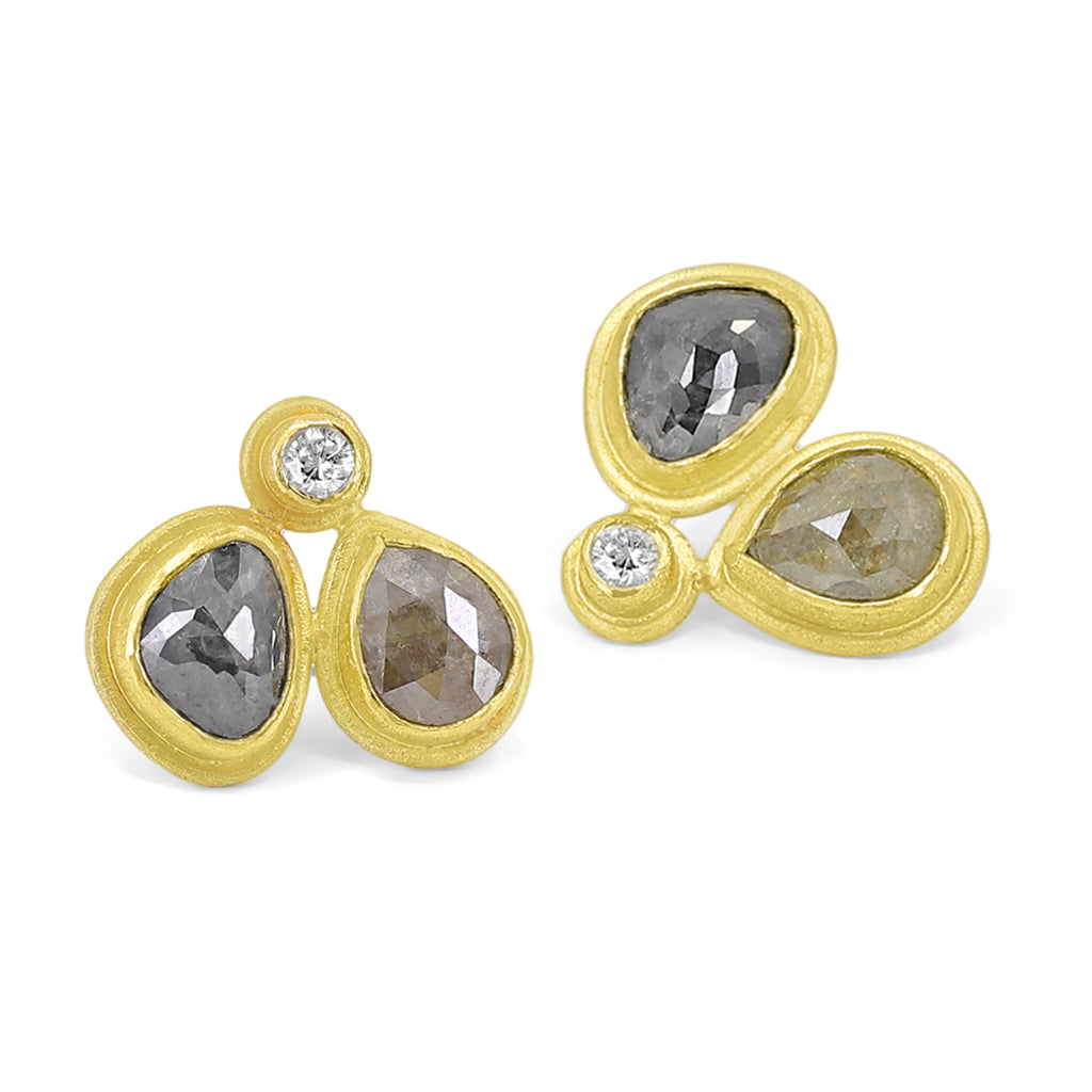 Petra Class Brilliant + Rose-Cut Diamond Yellow Gold Stud Earrings