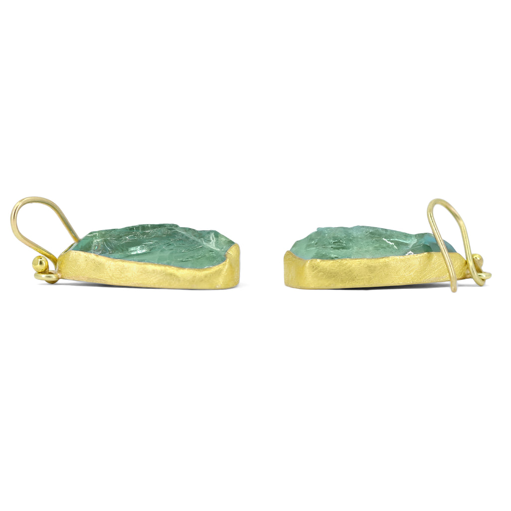 Petra Class Glowing Rough Aquamarine 22k Yellow Gold Dangle Drop Earrings