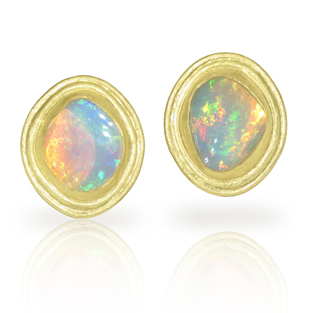 Petra Class Vivid Ethiopian Opal Gold Freeform Double Framed Stud Earrings Petra Class