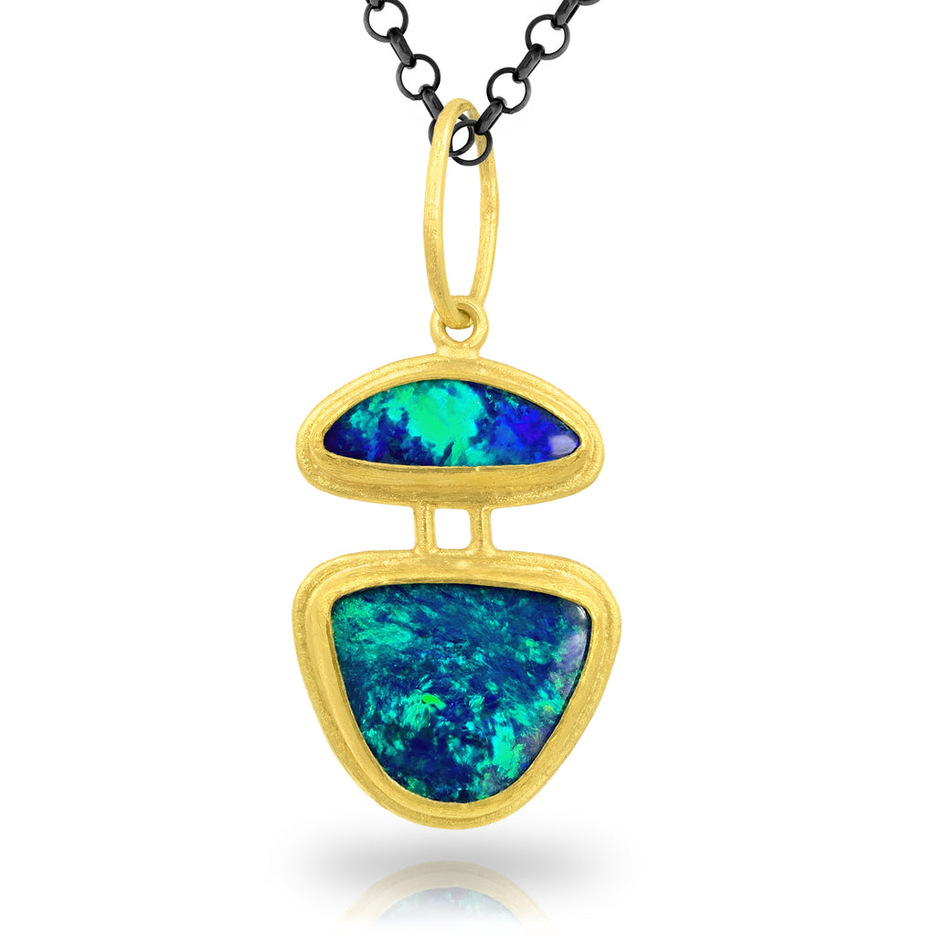 Petra Class Fiery Opal Gold Double Segments Pendant Necklace Petra Class