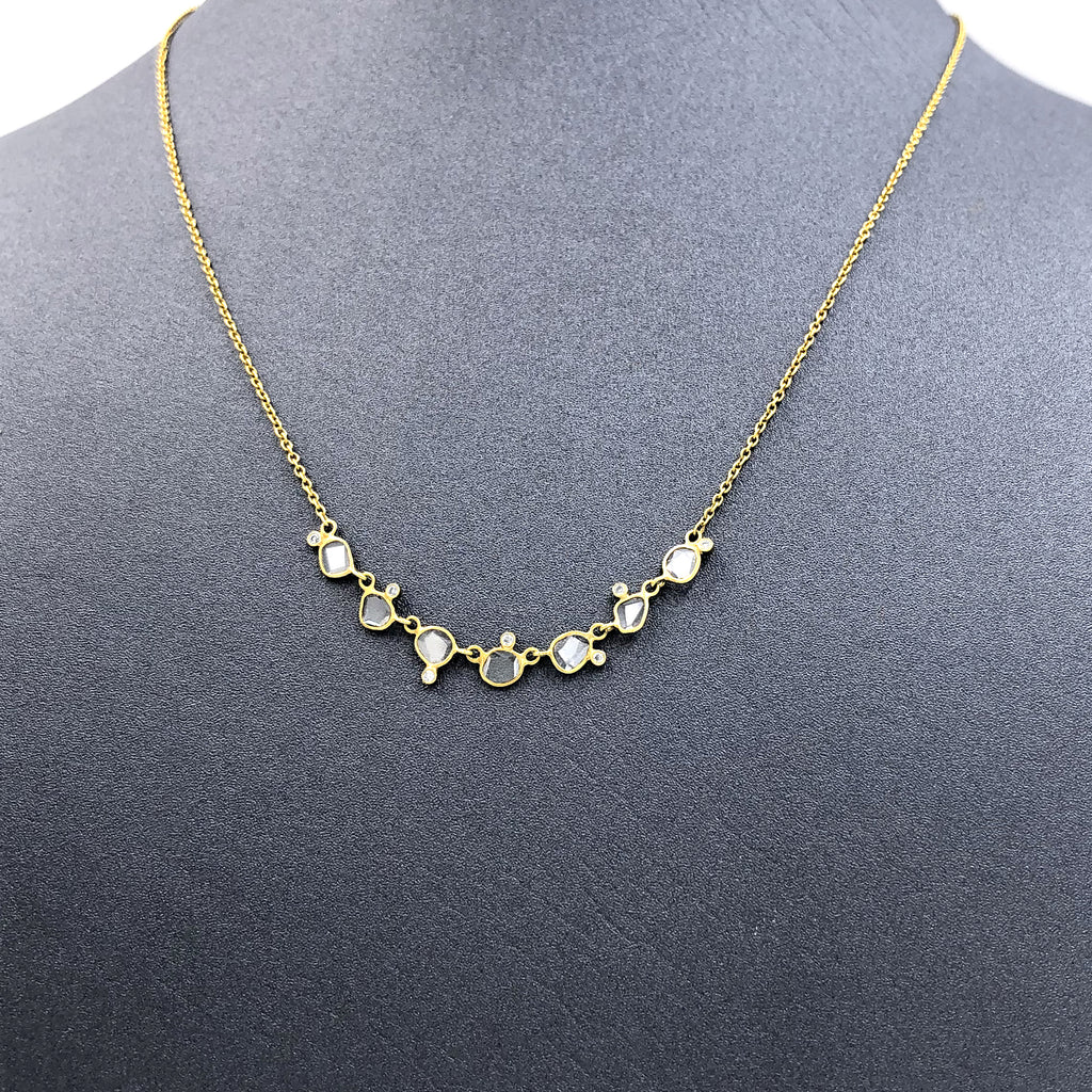 Kothari Polki Diamond Brilliant-Cut Diamond Matte Gold Curved Bar Necklace Kothari