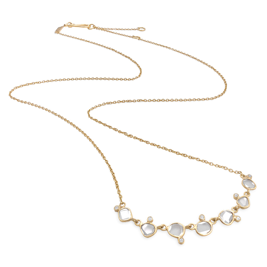 Kothari Polki Diamond Brilliant-Cut Diamond Matte Gold Curved Bar Necklace Kothari