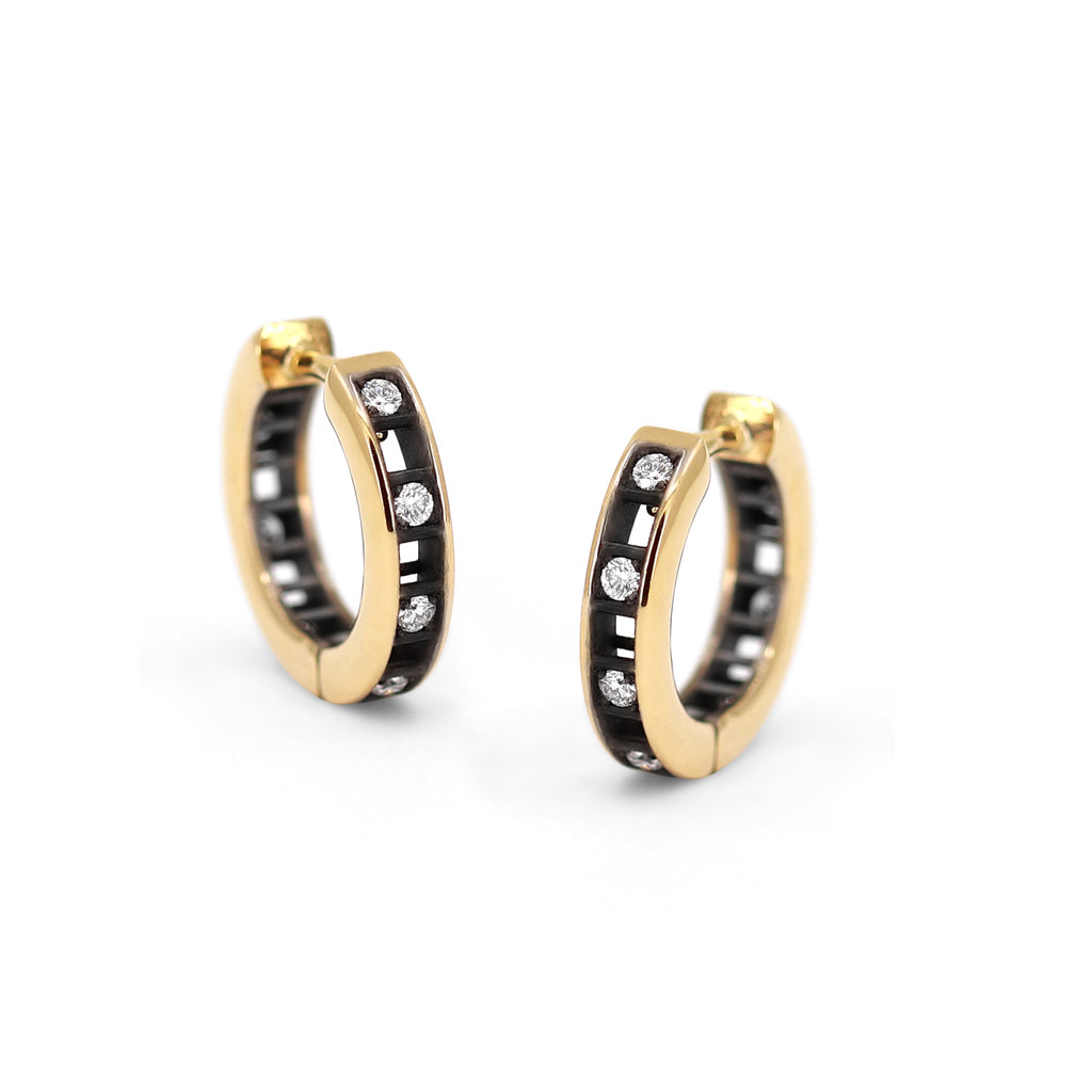 Roule and Co. White Diamond Yellow + Black Gold Pixel Dust Hoop Earrings Roule and Co.