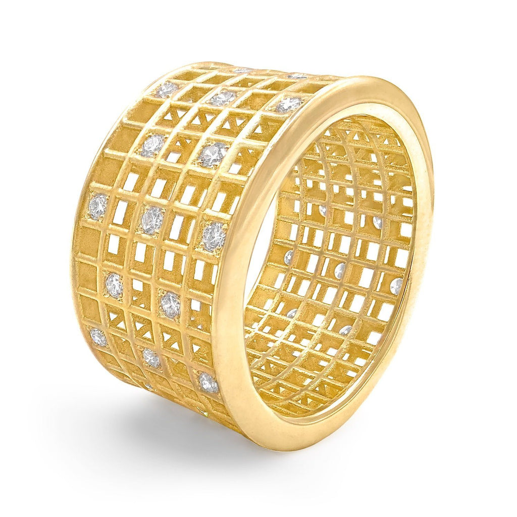 Roule and Co. White Diamond Gold Five-Row Open Pixel Dust Band Ring Roule and Co.