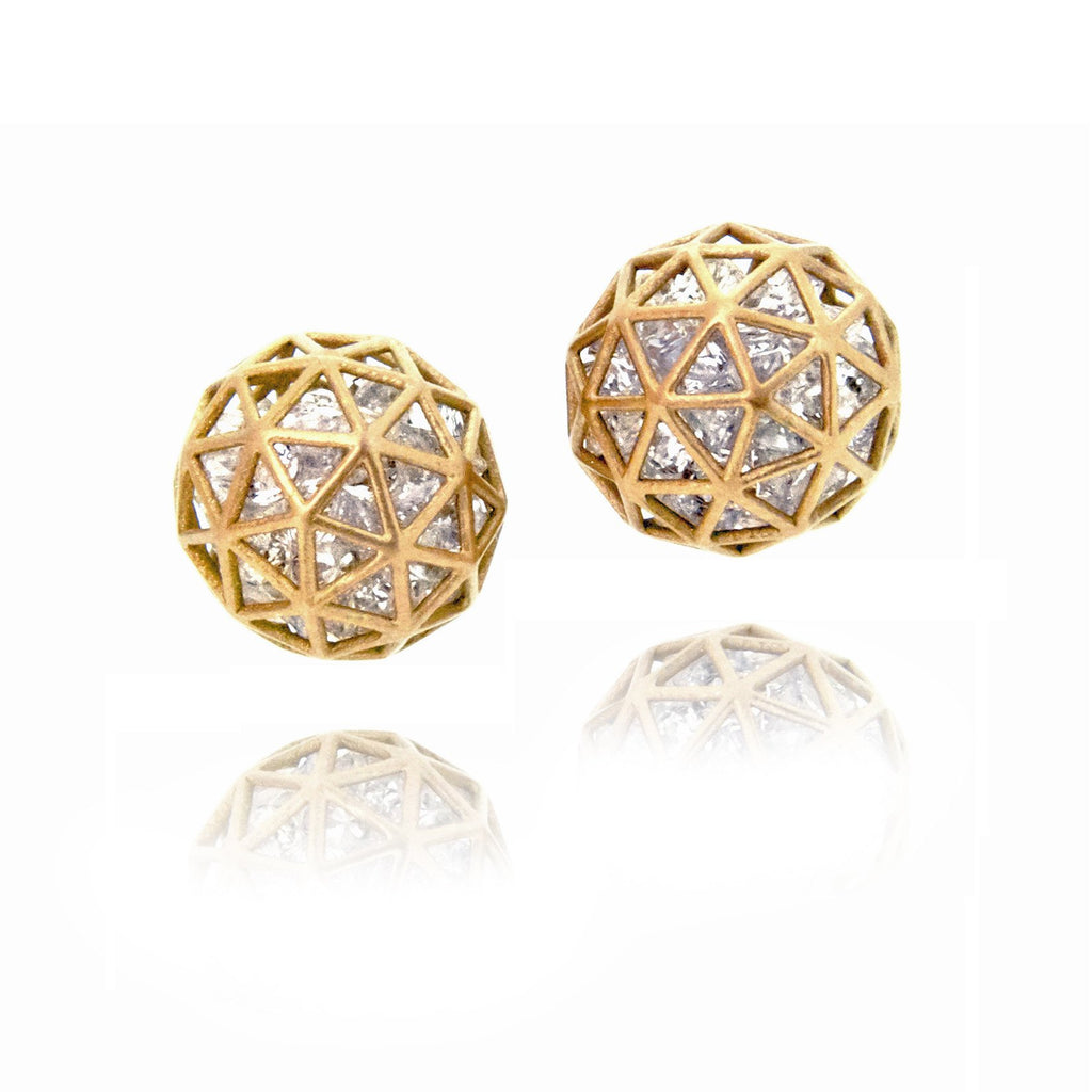 Roule and Co. Loose White Sapphire Gold Shaker Stud Earrings Szor Collections
