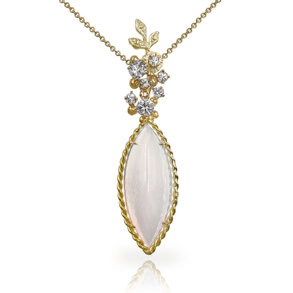Russell Trusso Glowing Marquise Agate Chalcedony White Sapphire Gold N