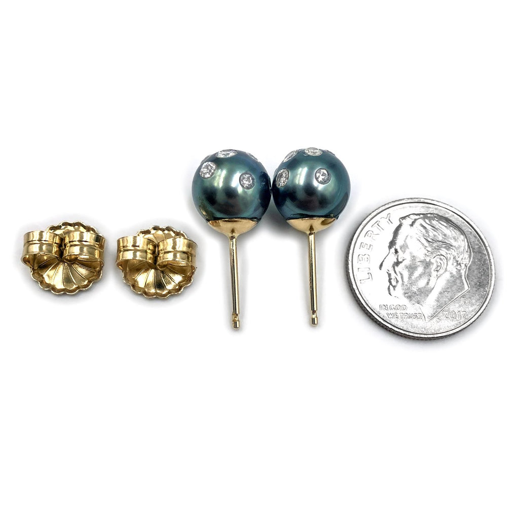 Russell Trusso Blue Tahitian Pearl Diamond Embedded Stud Earrings (Special Order) Russell Trusso